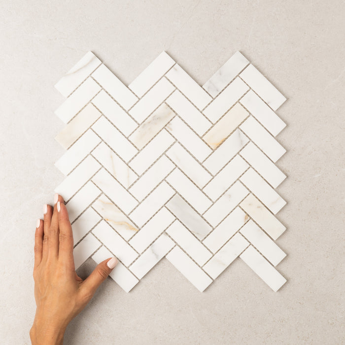 Calacatta Herringbone Marble Mosaic | Honed Natural Stone