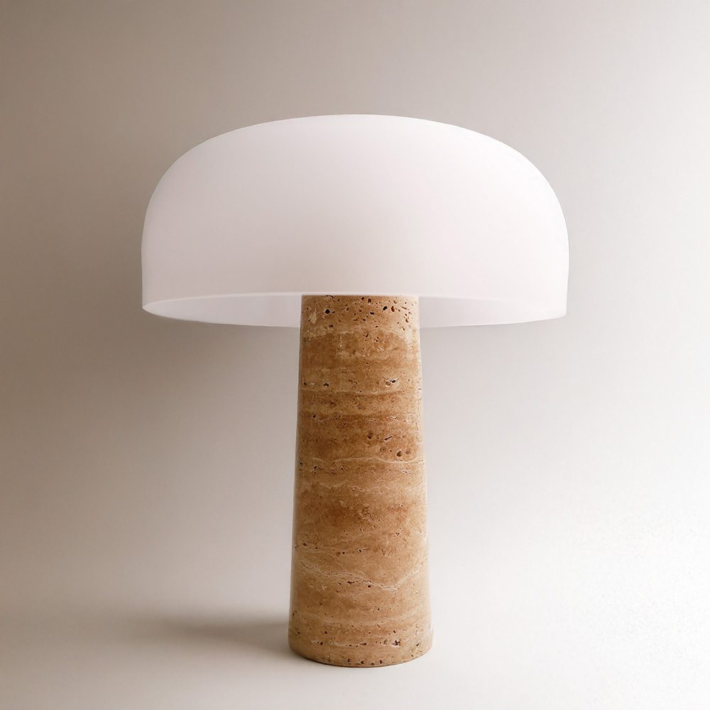 Lunara Tarvern Table Lamp in Travertine and Brass Gold