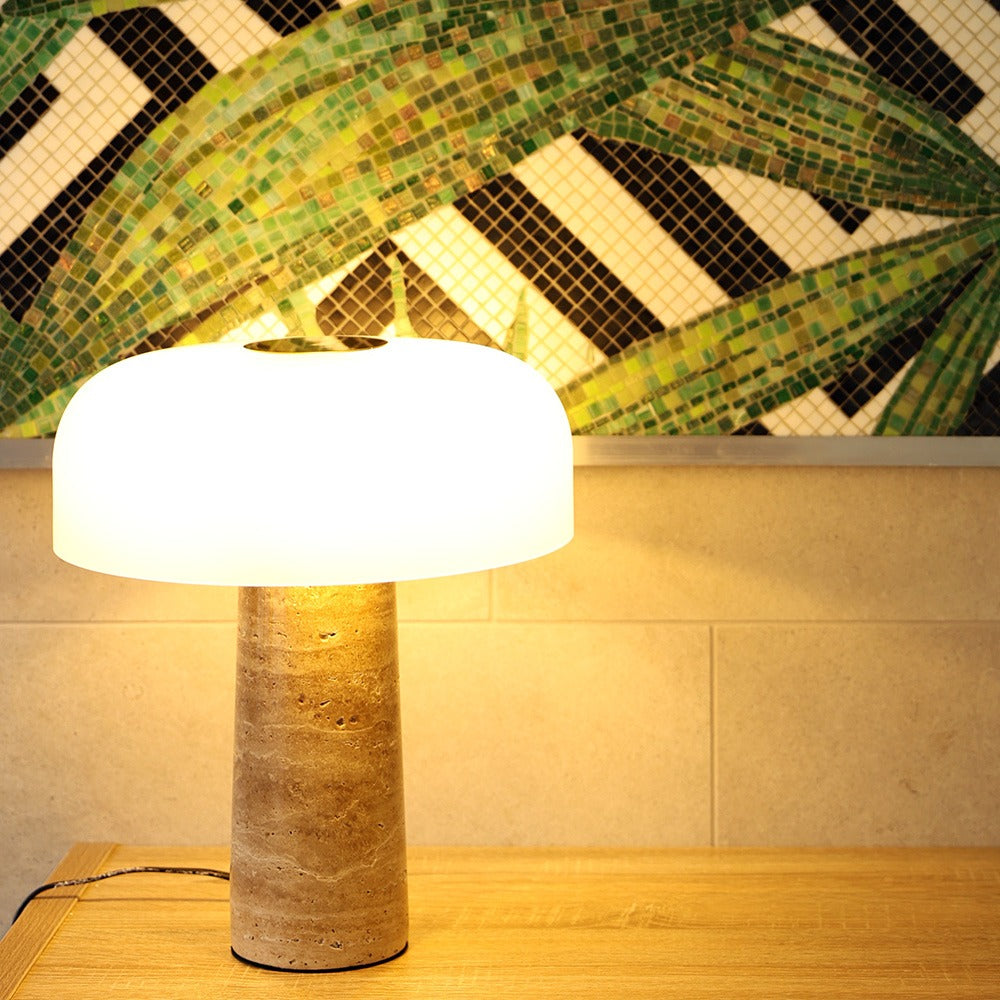Lunara Tarvern Table Lamp in Travertine and Brass Gold