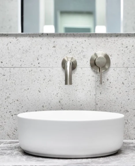 Round Combination Shower Rail 200mm Rose, Three Function Hand Shower in Brushed Nickel | Meir
