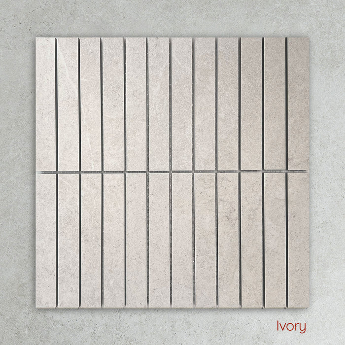 Jasper Stone Look Kit Kat Mosaic Tile in Ivory, Matt finish