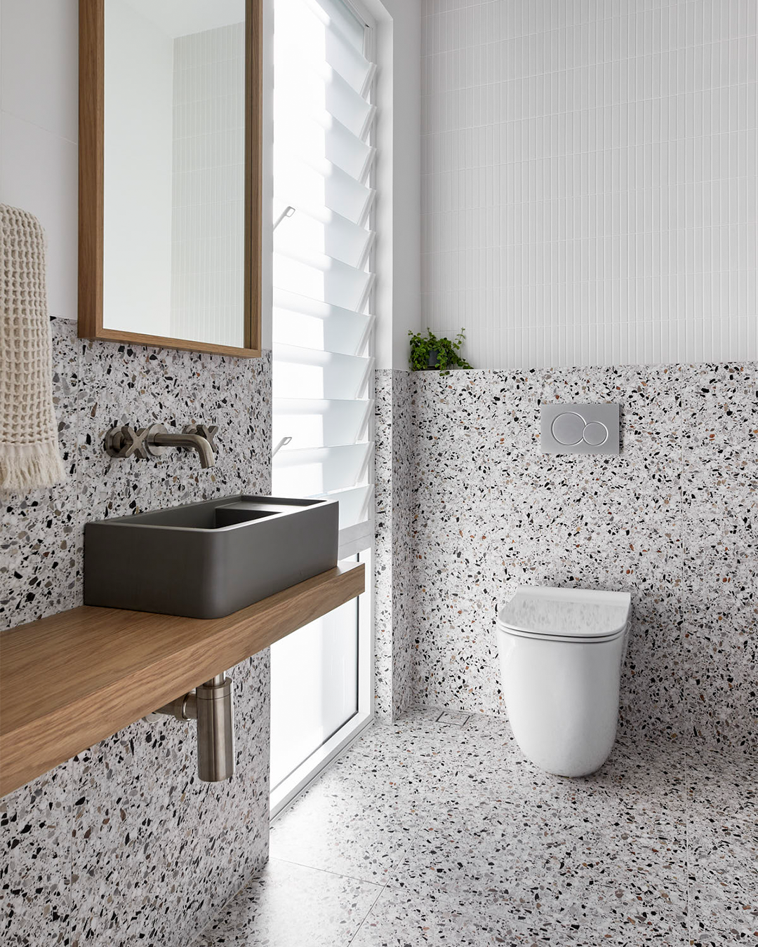 Nood Co Shelf 01 Concrete Basin in Mid Tone Grey, installed in a finished bathroom (2)