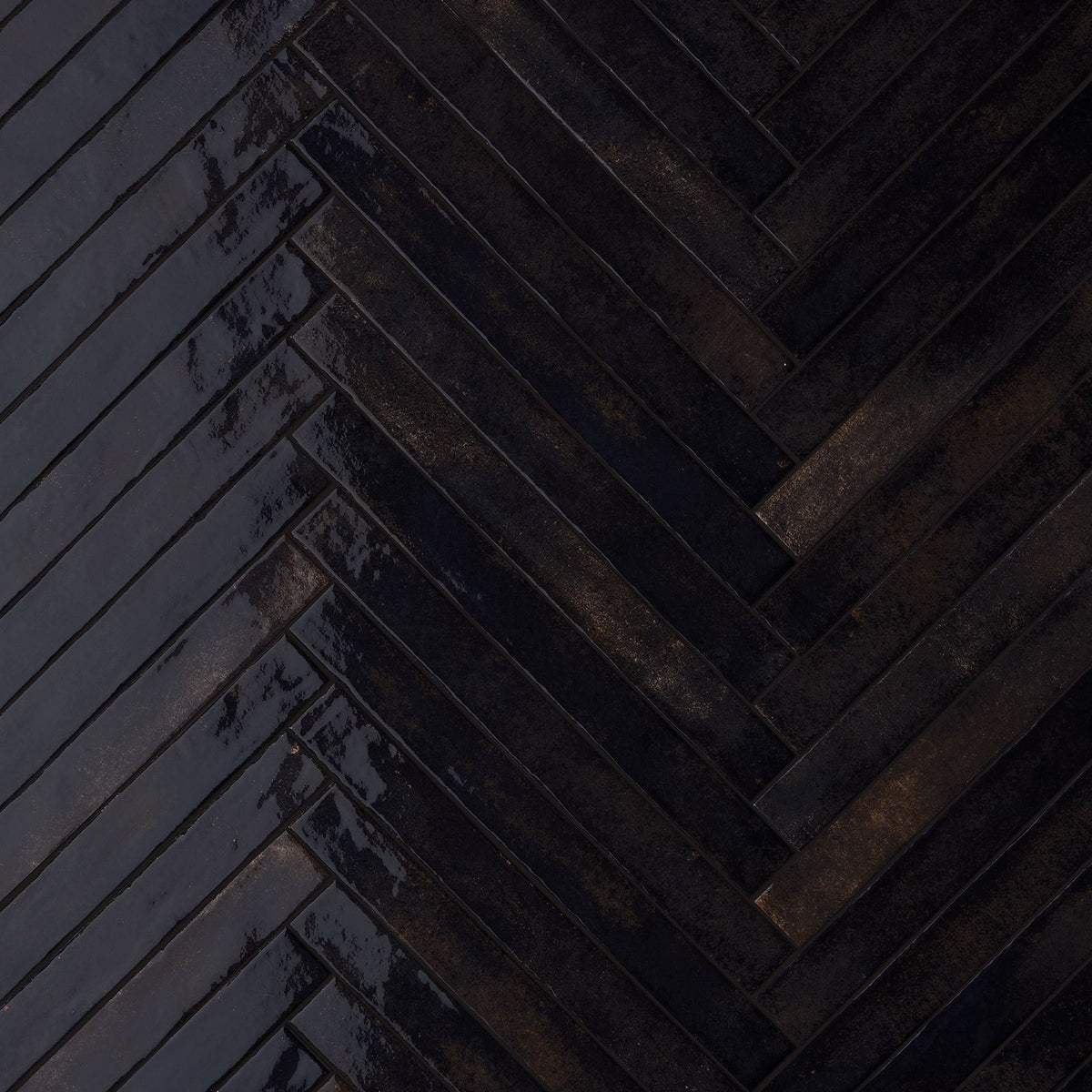 Life Black 48 x 450 porcelain tiles laid in herringbone
