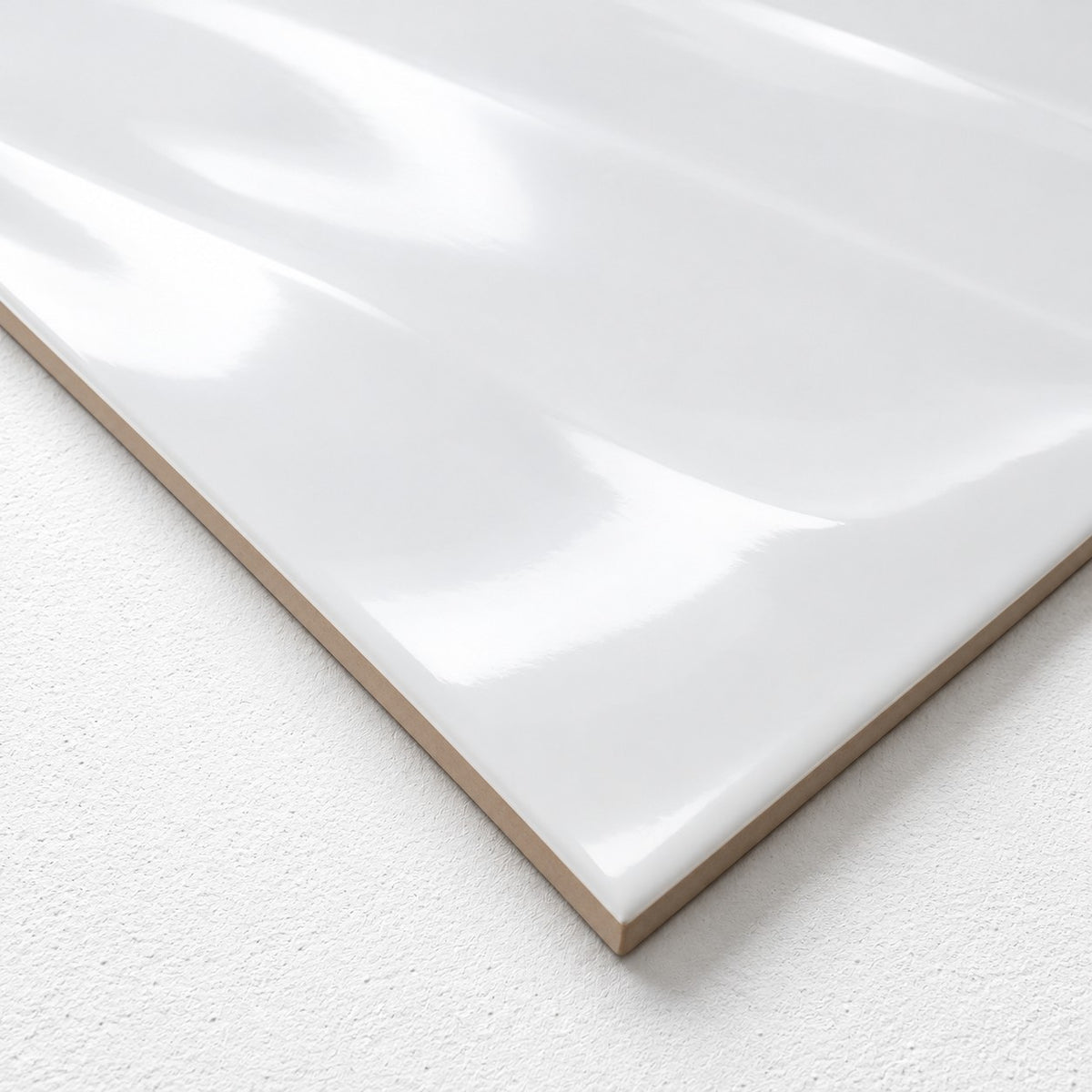 Surf Wave White Wall Tile 300x600 | Gloss & Satin Finish in Gloss - close-up angle showing the rolling wave and gloss sheen