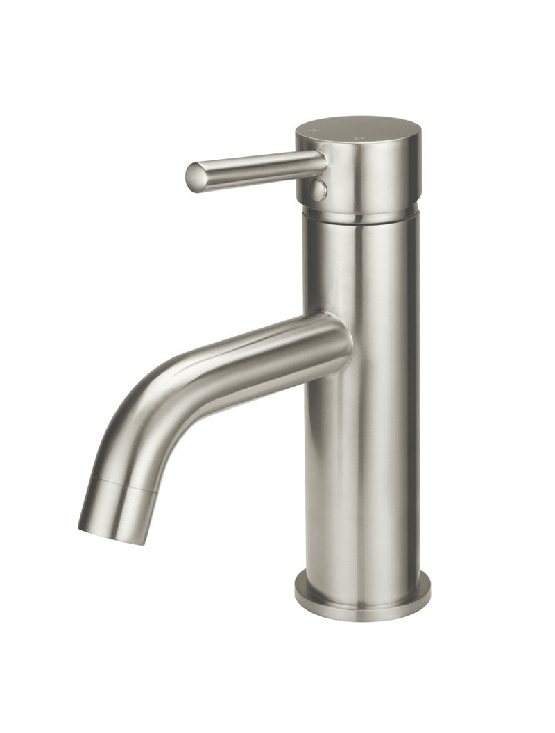 Brushed Nickel - Round Basin Mixer Curved