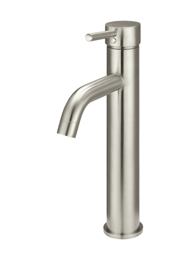 Brushed Nickel - Round Tall Basin Mixer Curved