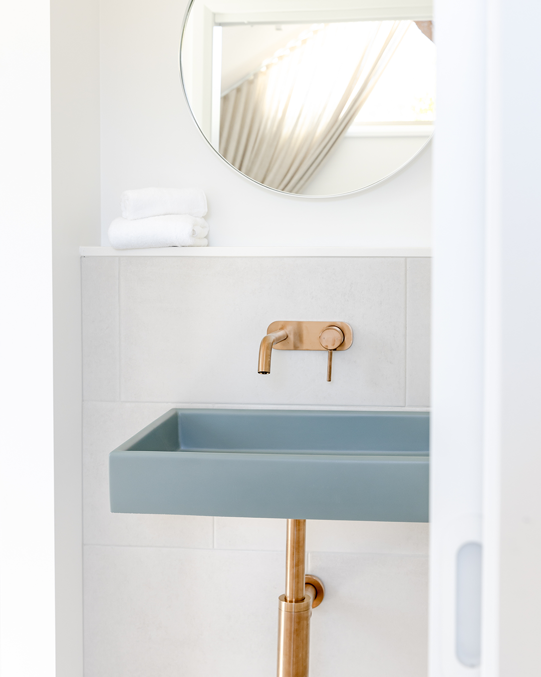 Nood Co Box Concrete Basin in Rowboat, installed in a finished bathroom (3)
