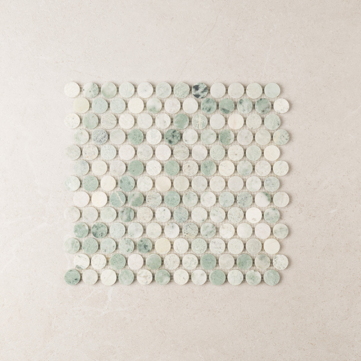 Penny Round Mint Green Marble Mosaic – Honed finish