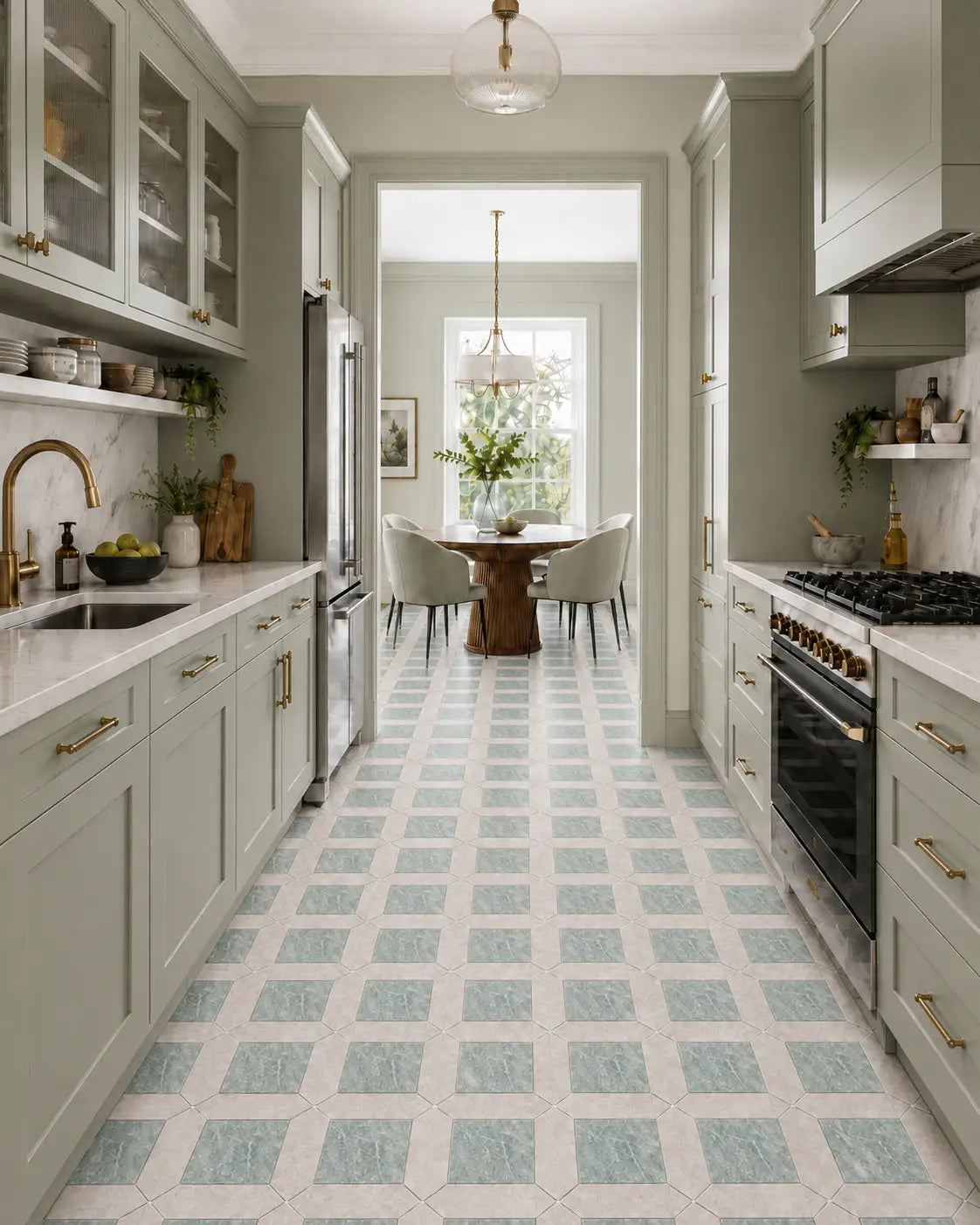 Tuscan Picket Marble Mosaic Set | Small in Levanto, Noce, Botticino, Mint & Viola, Honed finish
