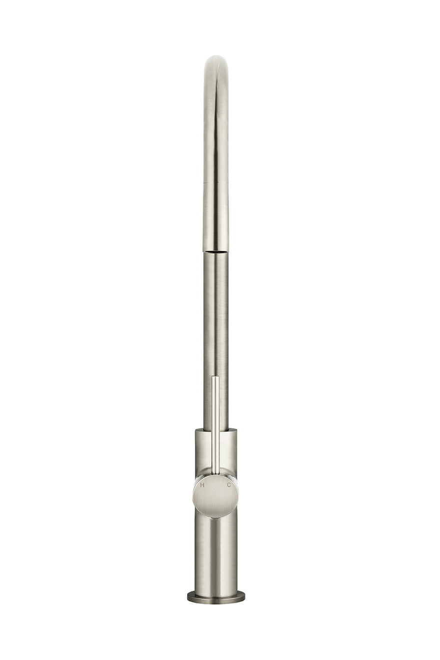 Round Piccola Pull Out Kitchen Mixer Tap in Brushed Nickel | Meir