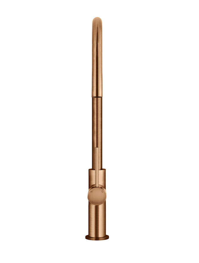 Round Piccola Pull Out Kitchen Mixer Tap in Lustre Bronze | Meir #Colour_Lustre Bronze