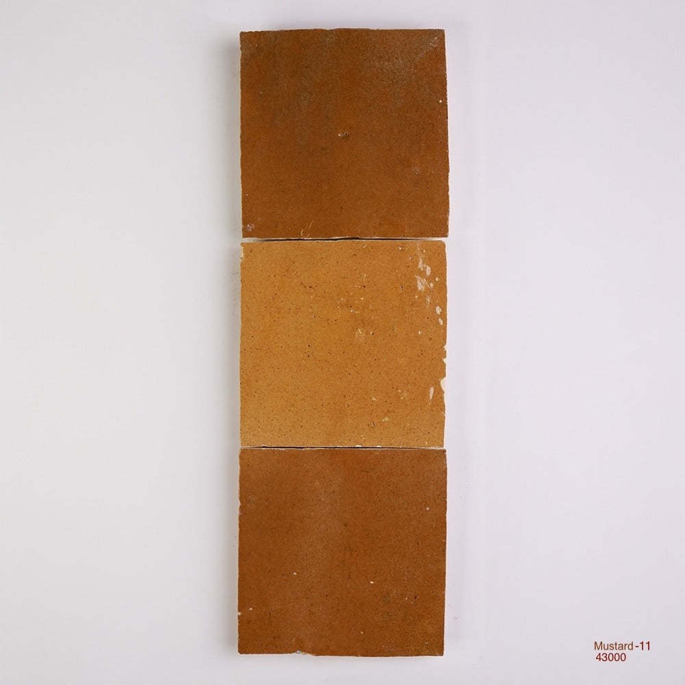 Zellige Moroccan Square Handmade Tiles in Mustard, Glazed finish