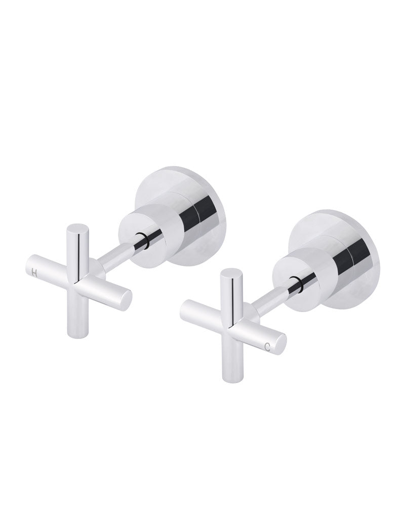 Polished Chrome - Round Cross Handle Jumper Valve Wall Top Assemblies