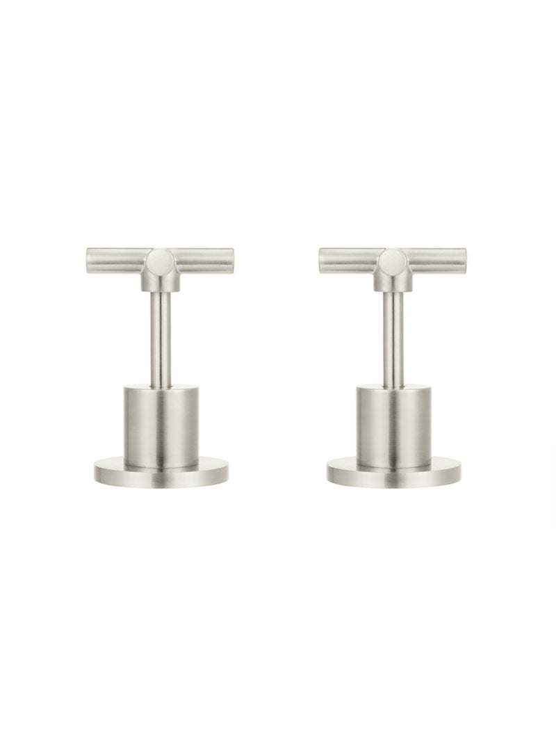 Round Cross Handle Jumper Valve Wall Top Assemblies in Brushed Nickel | Meir