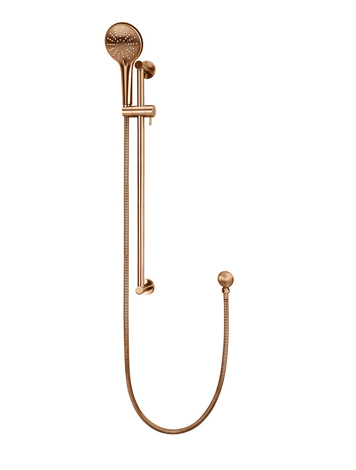 Round Three Function Hand Shower on Rail Column in Lustre Bronze | Meir #Colour_Lustre Bronze