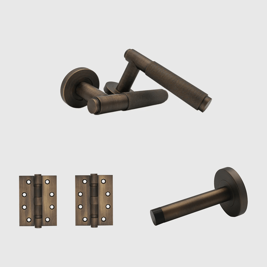Aged Bronze - Passage Knurled Door Handle Package