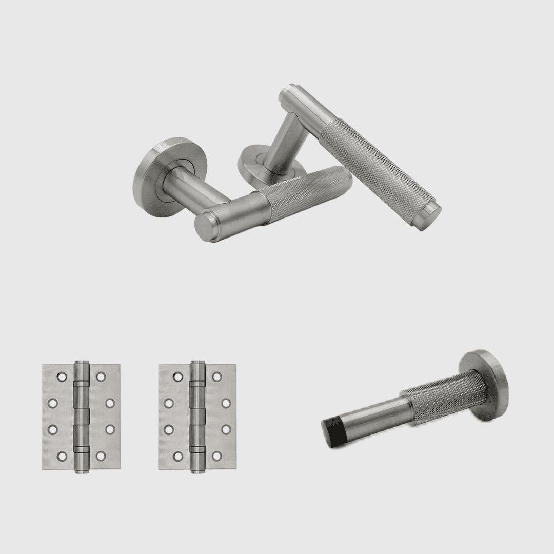 Brushed Nickel - Passage Knurled Door Handle Package