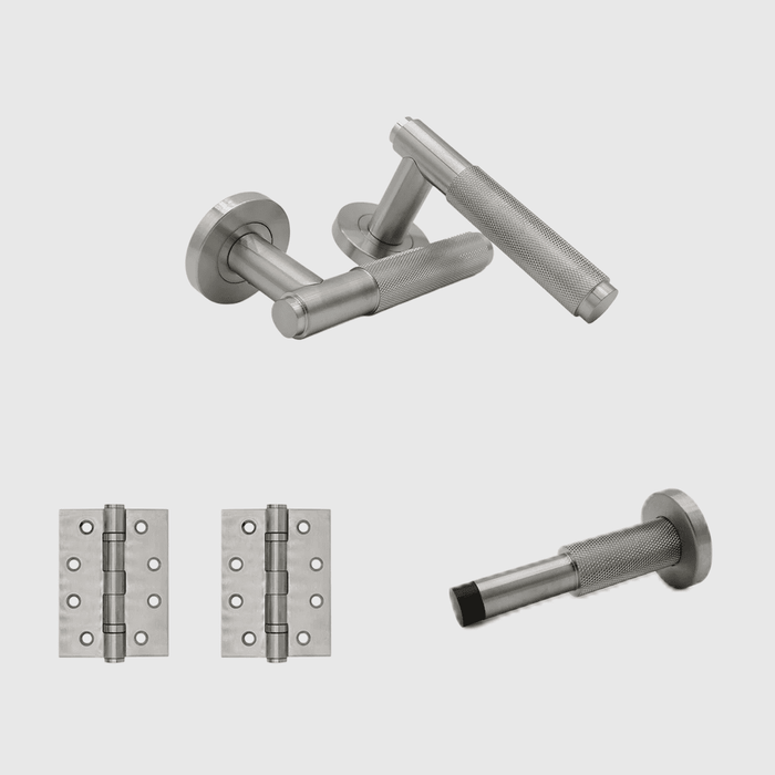 Passage Knurled Door Handle Package in Brushed Nickel | Zephra #Finish_Brushed Nickel