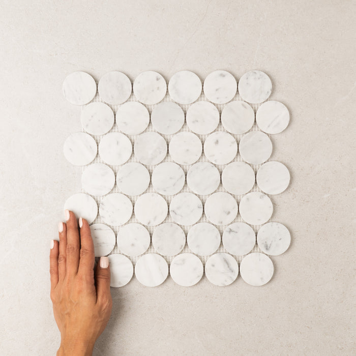 Carrara Penny Round Marble Mosaic | Honed Natural Stone