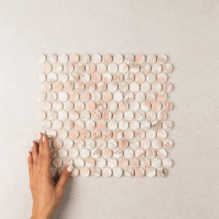 Norwegian Pink Penny Round Mosaic – Honed finish