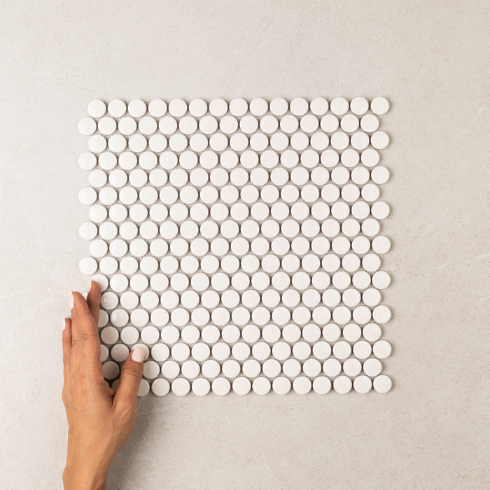 White Penny Round Mosaic – Gloss finish