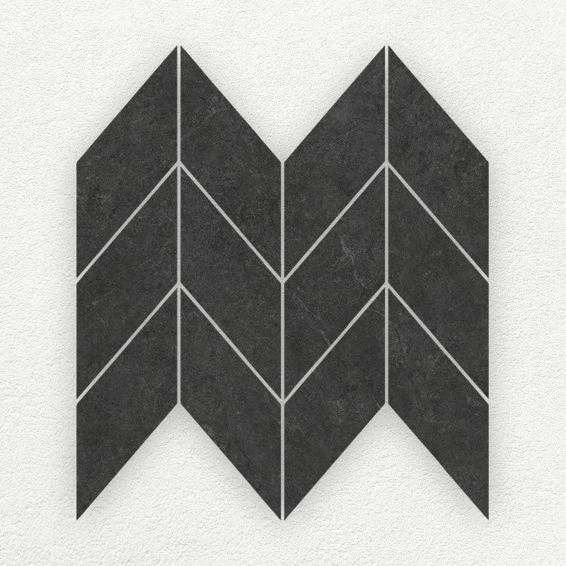 Pietra Black porcelain chevron mosaic sheet