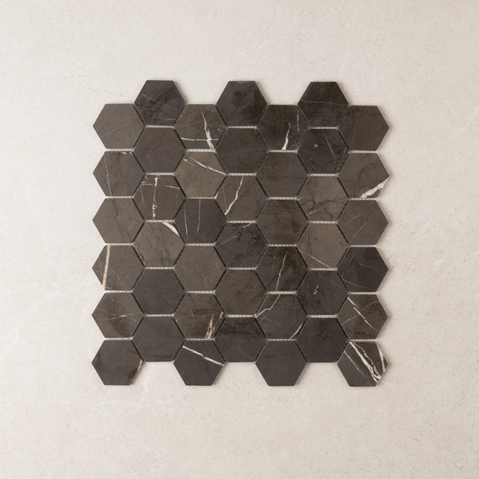 Hexagon Pietra Grey Marble Mosaic – Honed finish