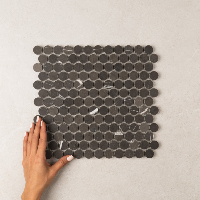 Pietra Grey Penny Round Mosaic – Honed finish