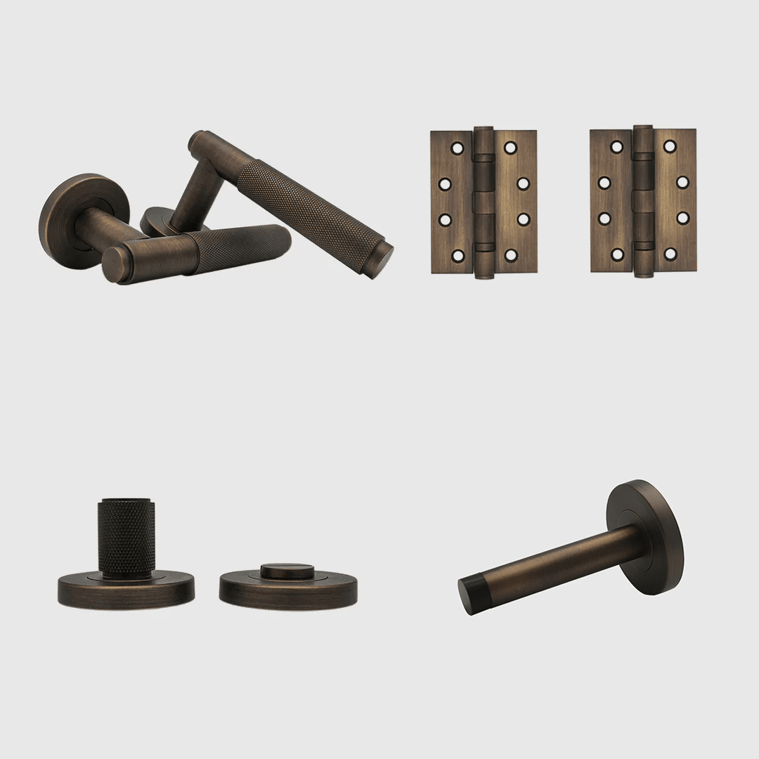 Aged Bronze - Privacy Knurled Door Handle Package