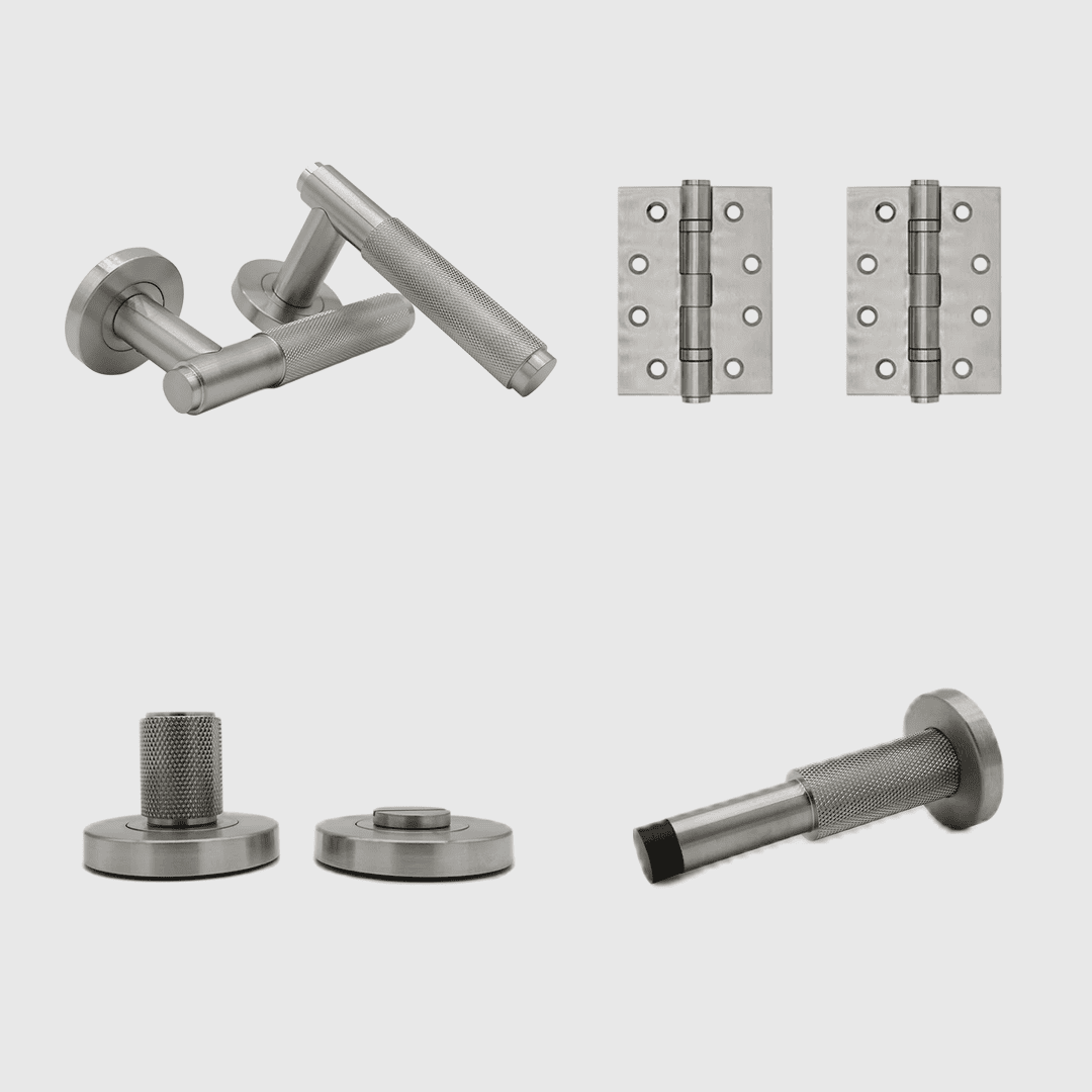 Brushed Nickel - Privacy Knurled Door Handle Package