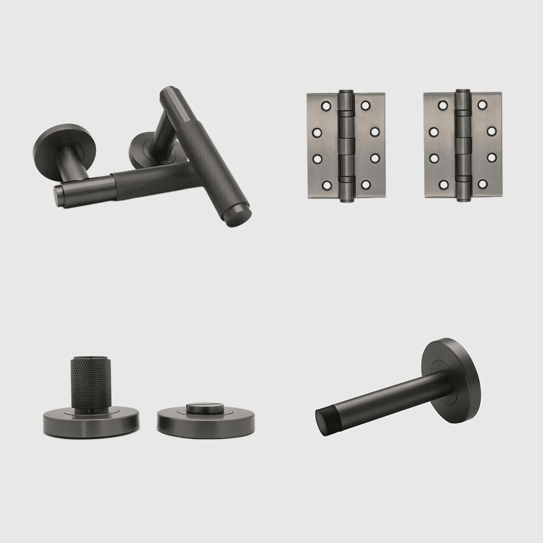 Gunmetal - Privacy Knurled Door Handle Package