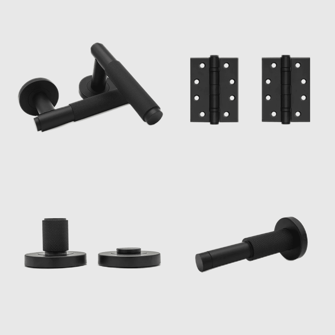 Matte Black - Privacy Knurled Door Handle Package