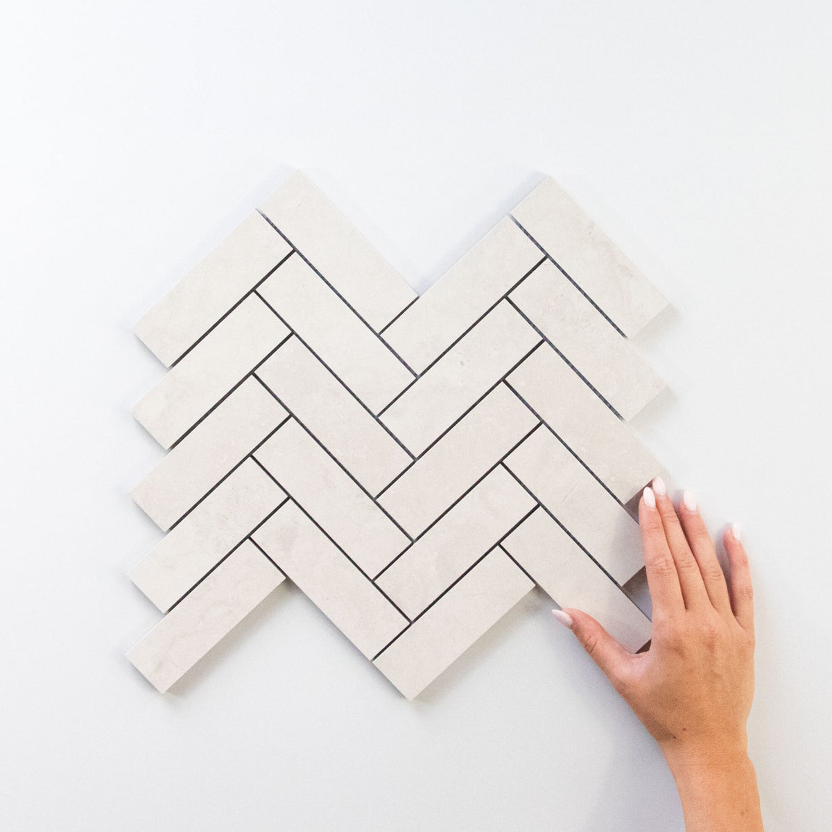 Roma Travertine Look Porcelain Herringbone Mosaic