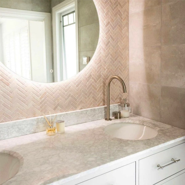 Rosso Herringbone Marble Mosaic | Tumbled Natural Stone