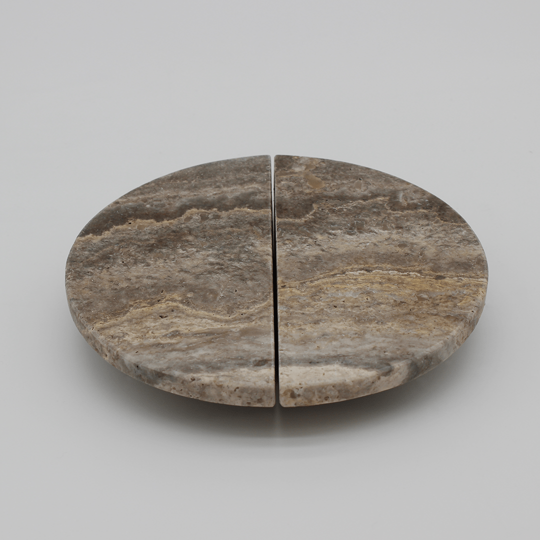 Stone Circular Cabinet Pull in Silver Travertine | Zephra