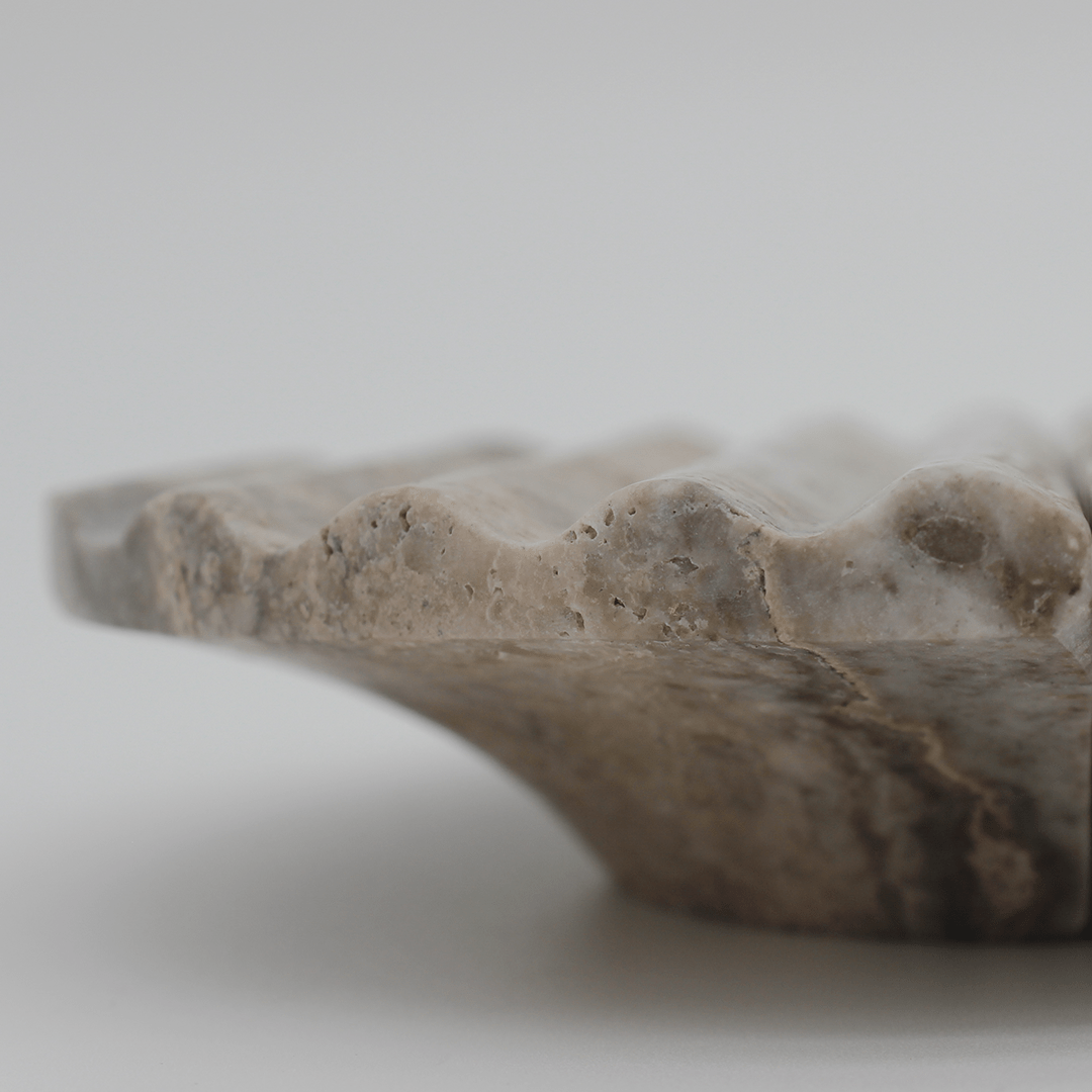 Stone Fluted Circular Cabinet Pull in Silver Travertine | Zephra