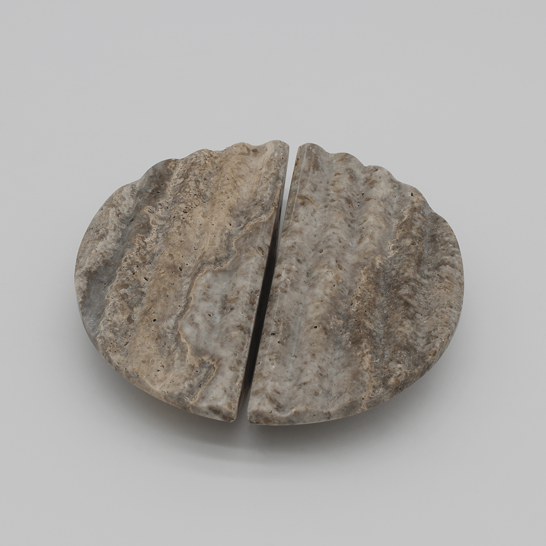 Stone Fluted Circular Cabinet Pull in Silver Travertine | Zephra