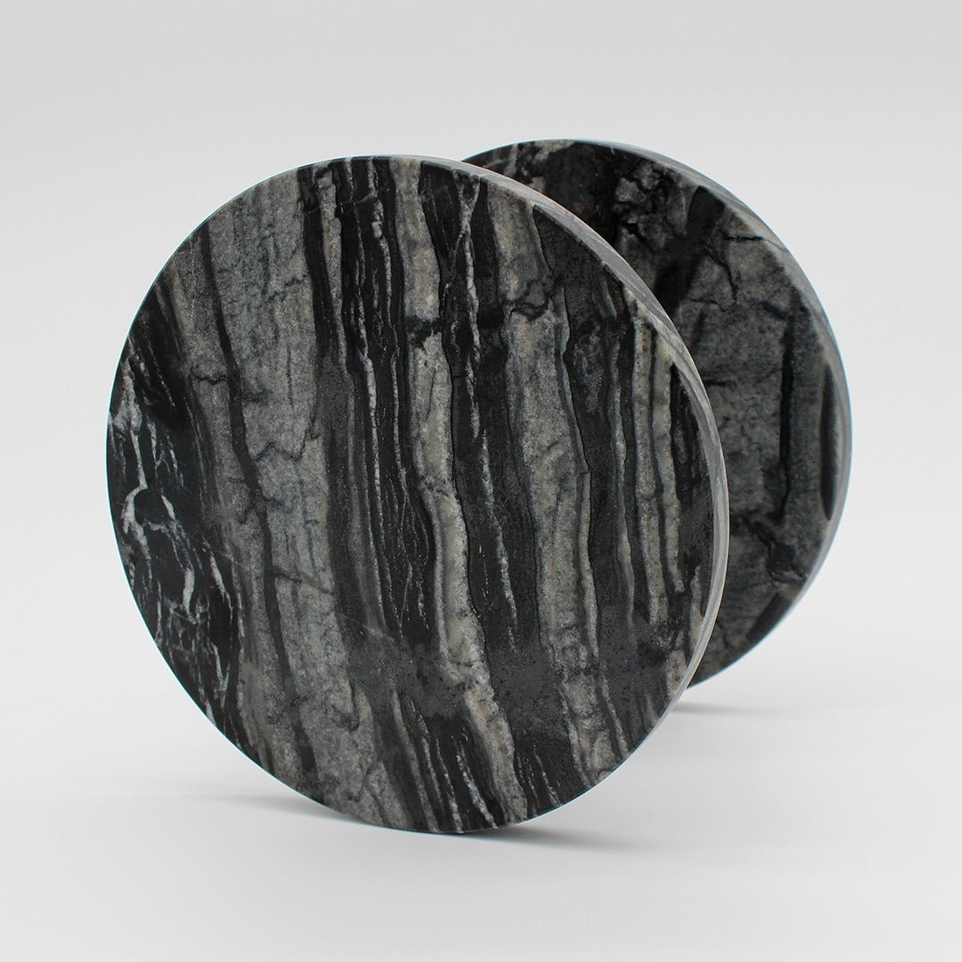 Stone Circular Front Door Entry Pull in Silver Wave Marble | Zephra