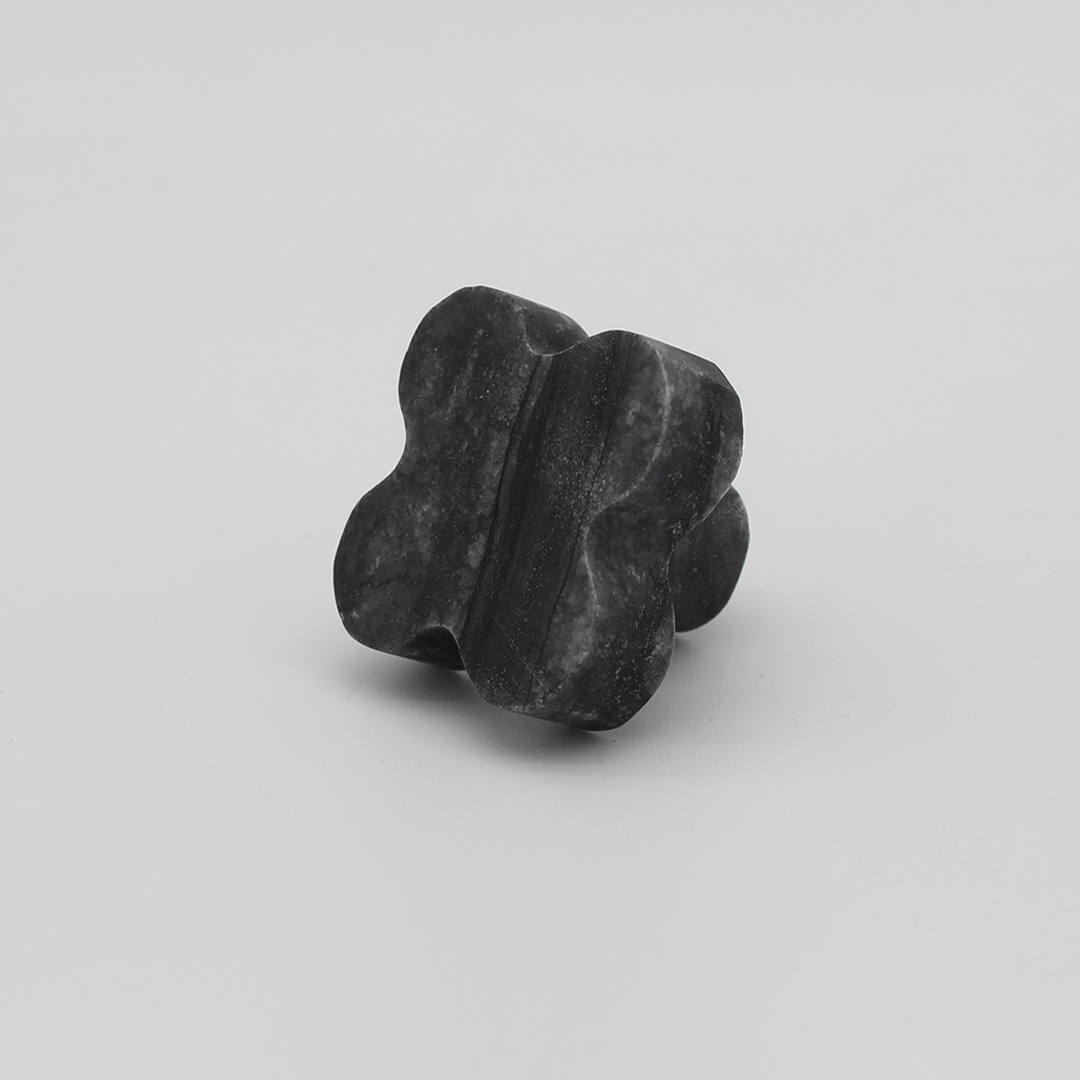Stone Clover Cabinet Knob in Silver Wave Marble | Zephra