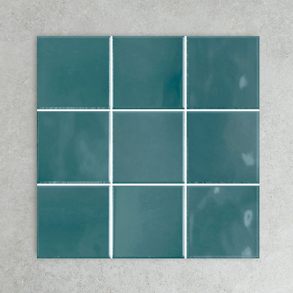 Retromix Series Glazed Porcelain Tile in Teal, Gloss finish