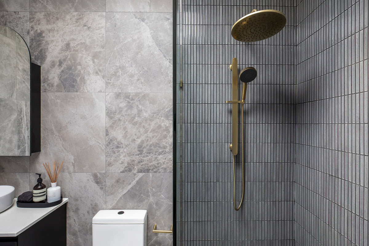 Tundra Stone Marble Look Porcelain Tile in Grey & Blue, Matt finish