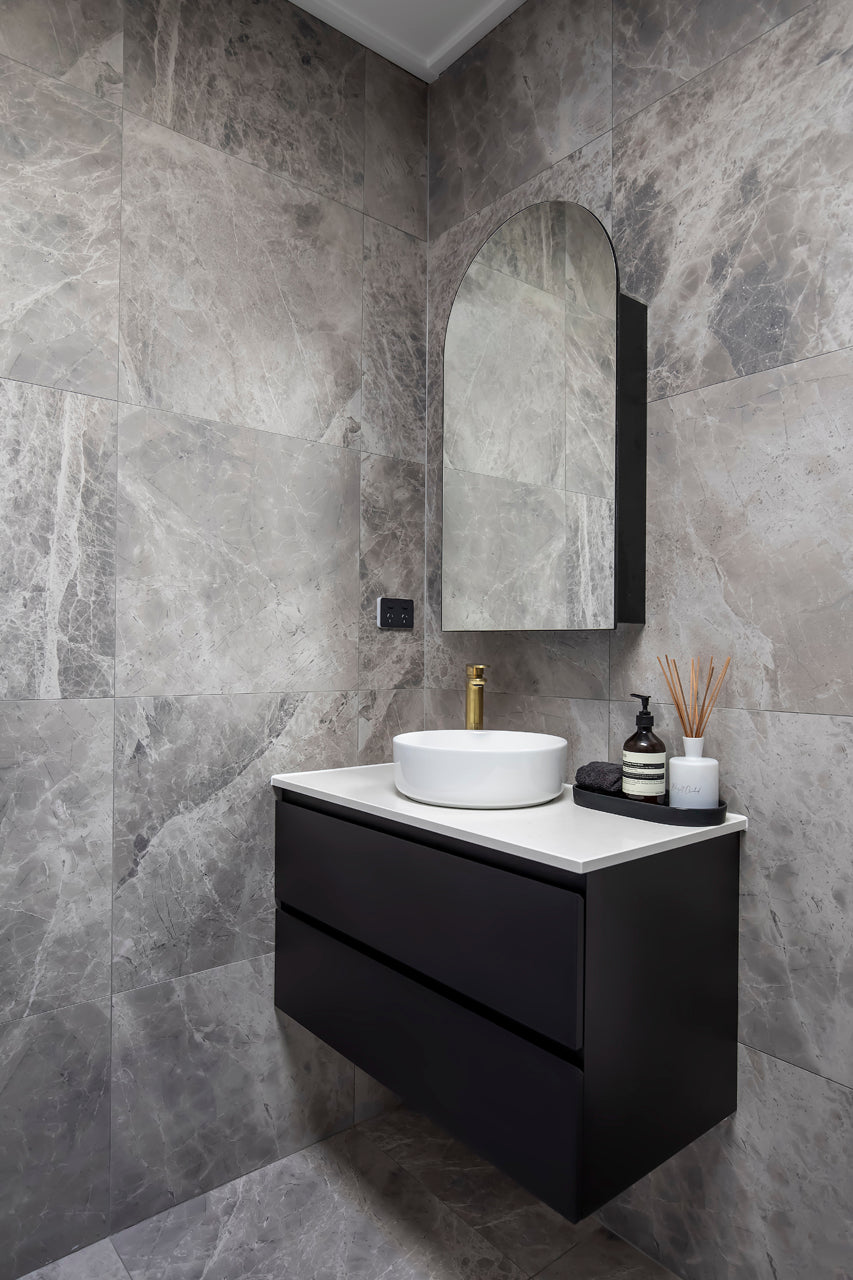 Tundra Stone Marble Look Porcelain Tile in Grey & Blue, Matt finish