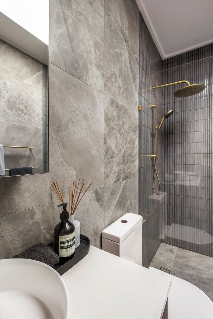 Tundra Stone Marble Look Porcelain Tile in Grey & Blue, Matt finish