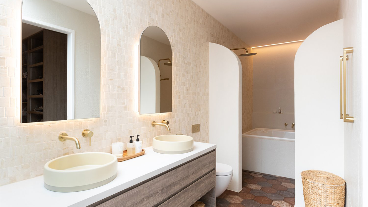 Nood Co Cylinder Bowl Two Tone Concrete Basin installed in a finished bathroom (2)