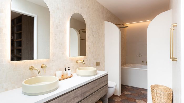 Nood Co Cylinder Bowl Two Tone Concrete Basin installed in a finished bathroom (2)