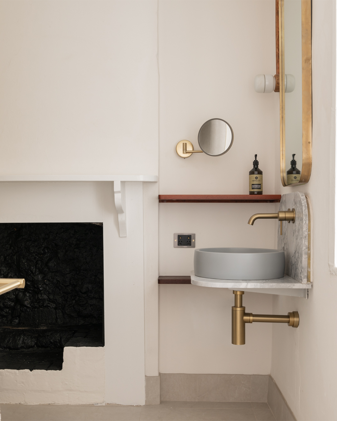 Nood Co Hoop Concrete Basin in Sky Grey, installed in a finished bathroom (2)