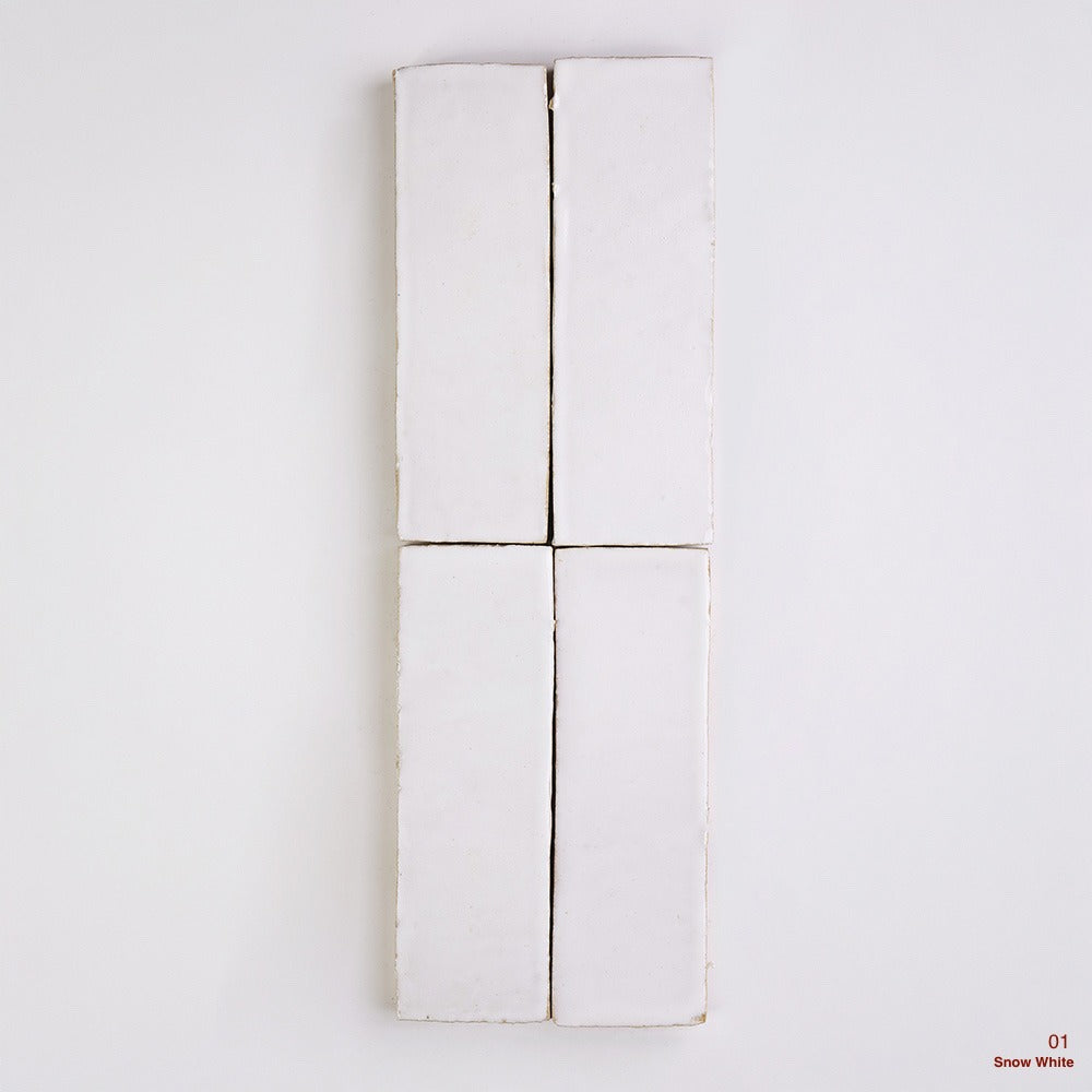 Zellige Bejmat Moroccan Handmade Tiles in Snow, Glazed finish