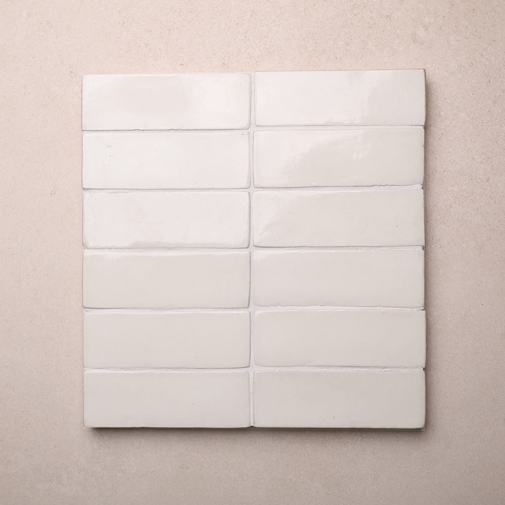 Zellige Look White Feature Wall Tile 50x150 mm, gloss