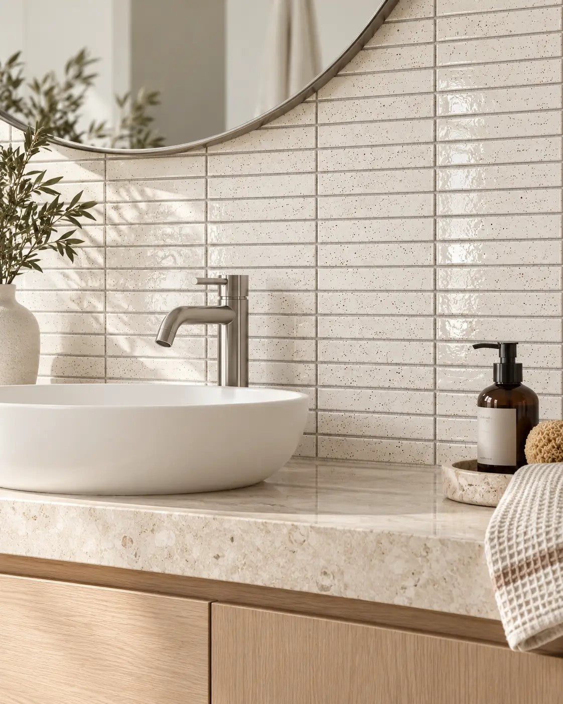 Zen Series Osaka White kit kat mosaic bathroom vanity wall
