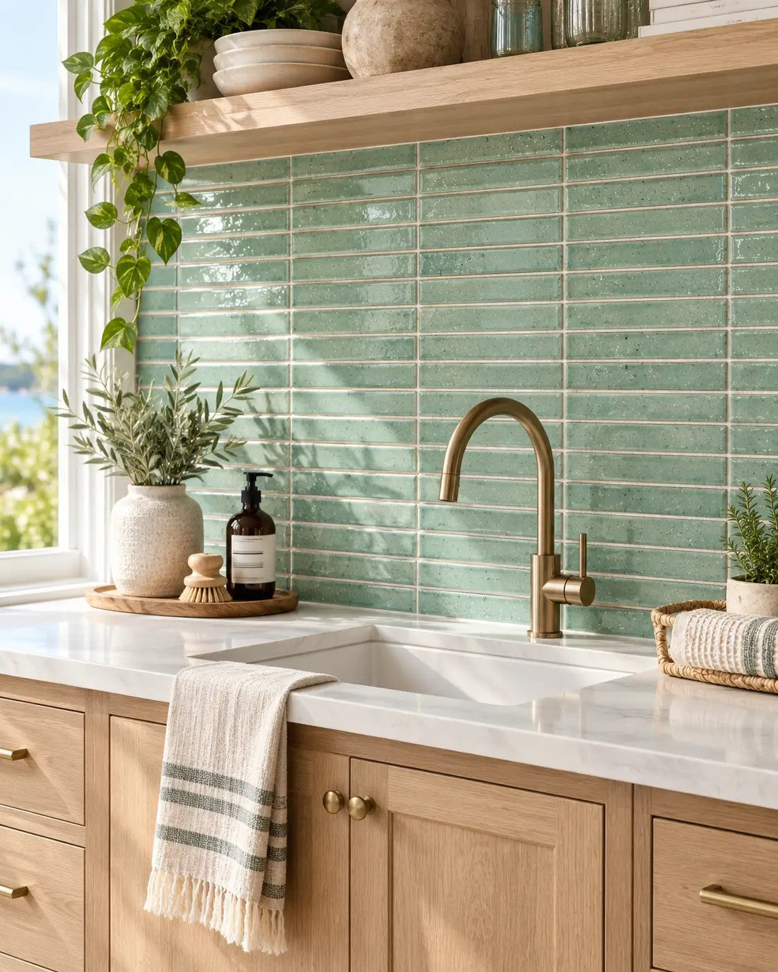 Zen Series Tokyo Green kit kat mosaic kitchen splashback